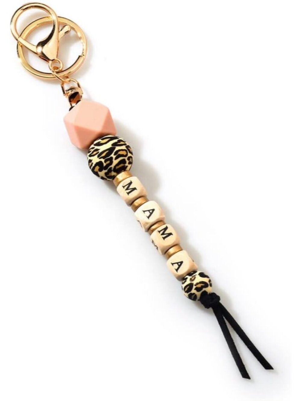 Leopard Print Silicone Bead Keychain Fashion Bag Pendant MAMA Keychain for Mom,